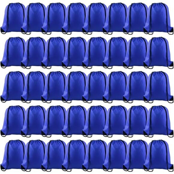 40Pcs Blue Drawstring Backpack Bags Sack Drawstring Bags Bulk String Backpack - Picture 1 of 8